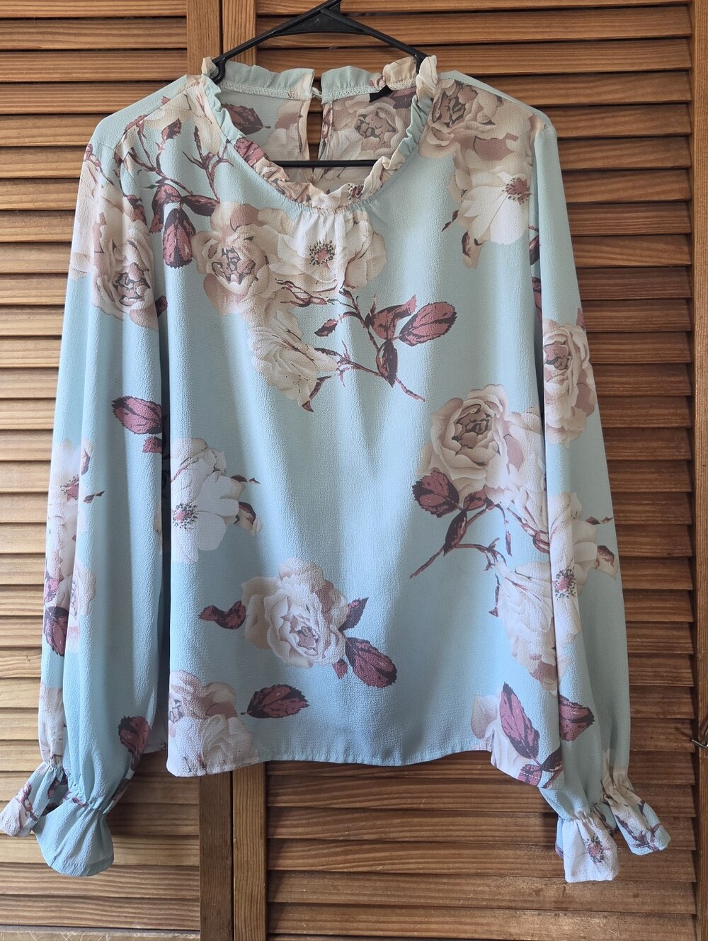 SHEIN Clasi Floral Print Ruffle Neck Flounce Sleeve Blouse Large.